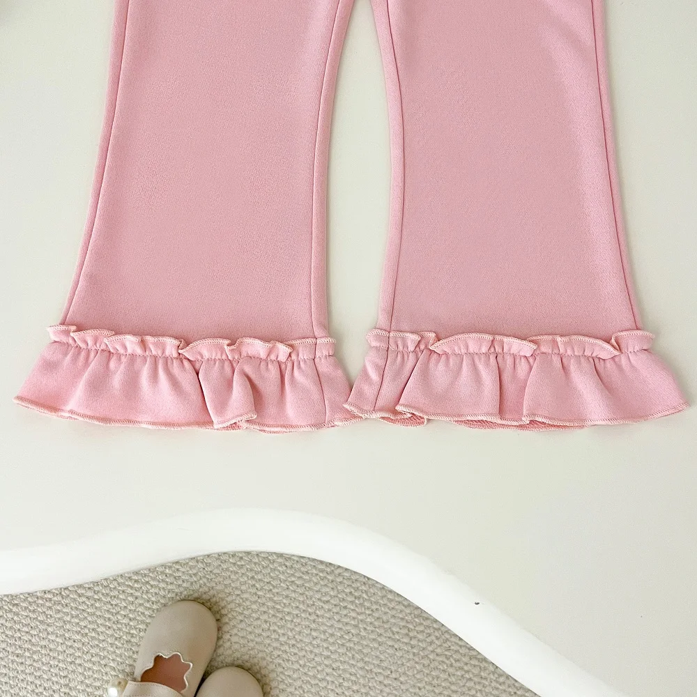 Herbst-Kinderkleidung 2-Teiliges Set Mädchen-Oberteil mit Kragen Spitzen-Weitbein-Hose Lässiges Boutique-Set – Detail 7