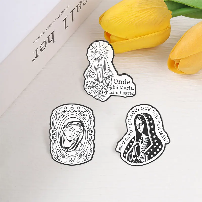 Nossa Senhora, die Jungfrau Maria, portugiesischer Slogan, Emaille-Abzeichen, religiöse Porträts, Anstecknadeln, Glaubens- und Anbetungs-Broschen, Reversnadel-Set, Geschenk – Detail 7