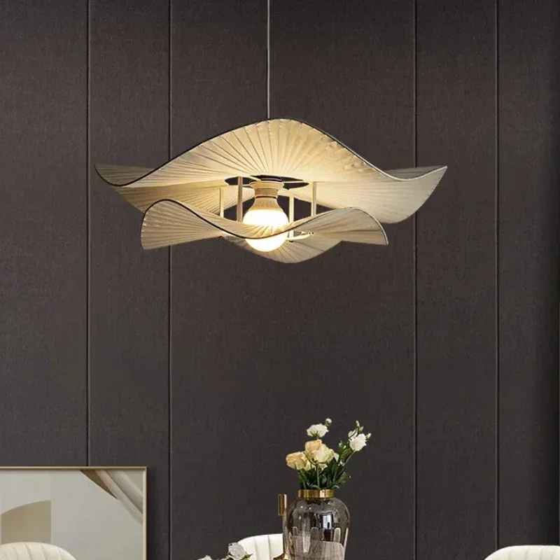 Modern Chandelier White Fabric Ceiling Lamp Wabi-sabi  Hat Pendant Lamps for  Living Room Dining Room Bedroom Hotel Home Decor image 3