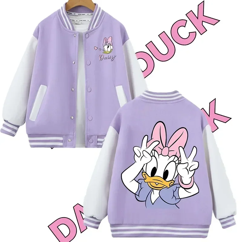 Mickey Mouse Children Baseball New Daisy Duck Cute Cartoon Fashion Coat Spring Autumn Purple Jacket Sweet Girl Sport Casual Top