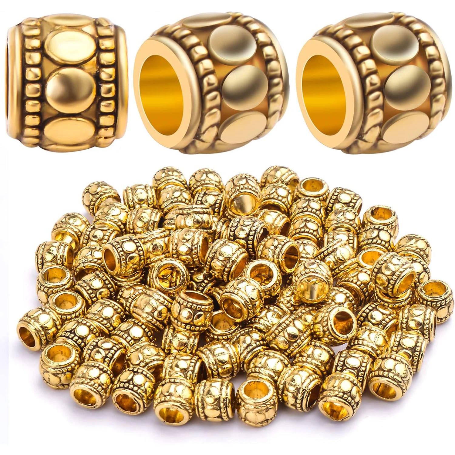 

100pcs Large Hole Spacer Beads Tibetan Alloy European Barrel Beads Loose Charms for DIY Necklace Bracelets Jewelry Making