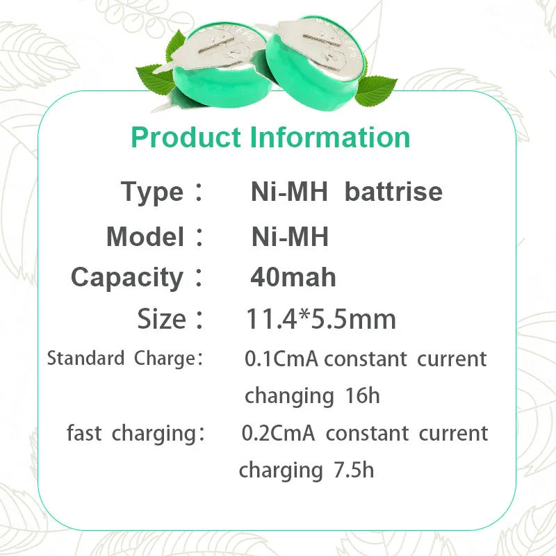 10-100pcs 1.2V 40mAh Ni-MH Rechargeable Battery Button Coin Cell with Welding Pins for Toy Timer Solar Energy Electric