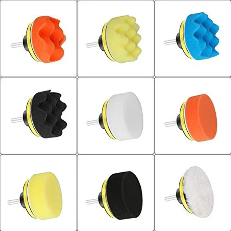 EAFC 3/4 inchCar Polishing Disc Self-Adhesive Buffing WaxingSponge Wool Wheel Polishing Pad 11Pcs for Car Polisher Drill Adapter