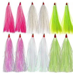 12PCS Bucktail Teaser Jig Fishing Lures Slip Flash line Skirt Bait Rigs Fishing Hooks Teaser bait Kit DIY lure Fishing Tackle