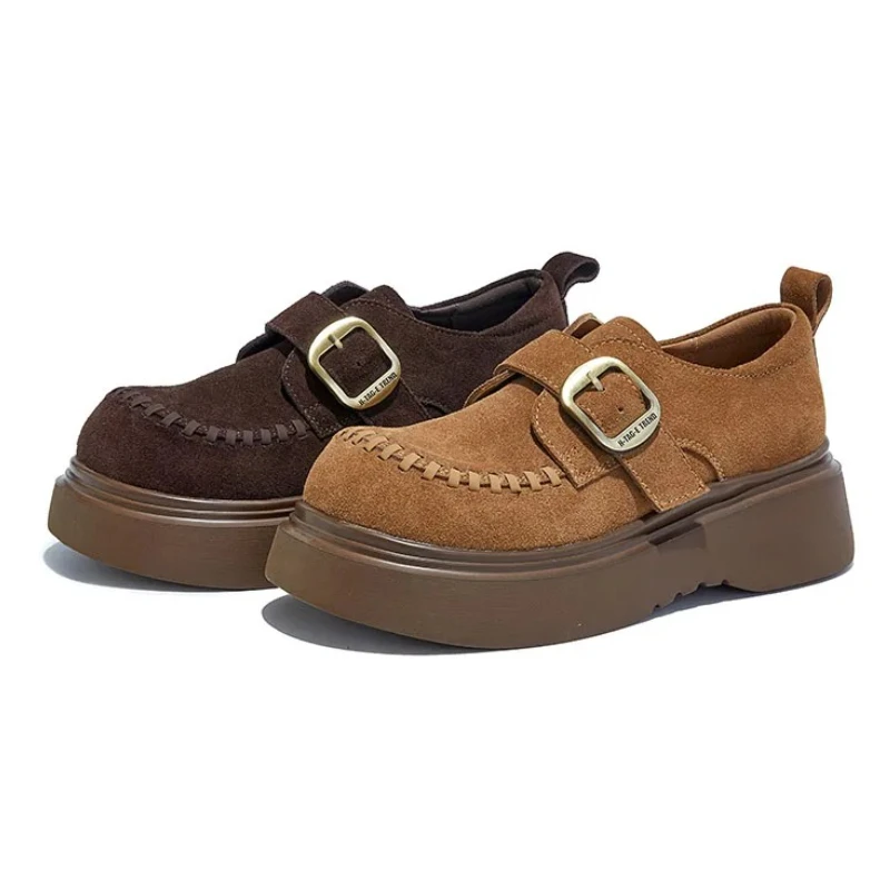 

Новые дизайнерские женские лоферы из натуральной кожи с пряжкой на ремне, дизайн на толстой подошве, женская обувь, удобные нескользящие уличные женские кроссовки