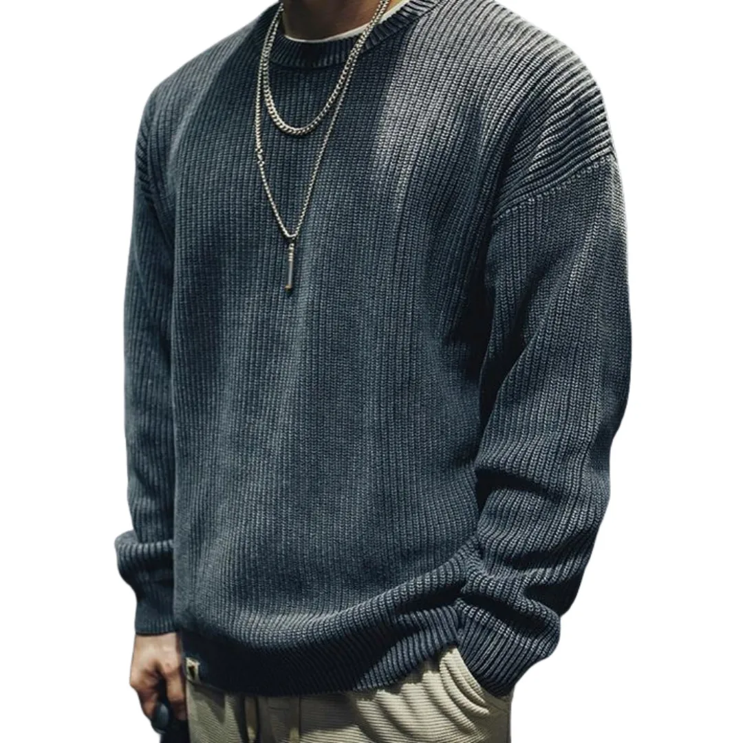 Man Sweater Retro Waffle Texture Knit Sweater For Men Crew Neck Long Sleeve Casual Versatile Workwear Inspired Basic Layer Top