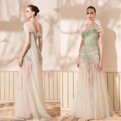 Yipeisha  Simple High Quality Strapless A-line Evening  Flower Tulle Organza Floor Length Custom es