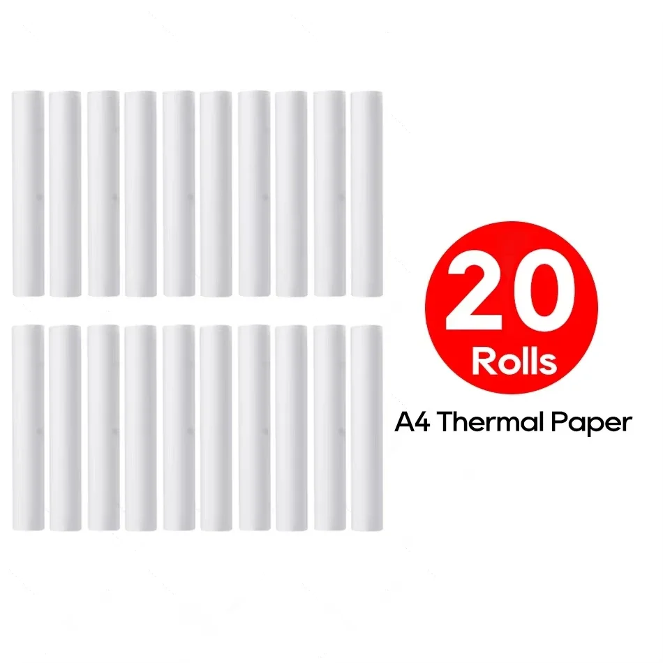 A4 Thermal Paper 20 Rolls Thermal Printing Paper 210*30mm for A4 Wireless Bluetooth A40/X8 Printer Paper Roll