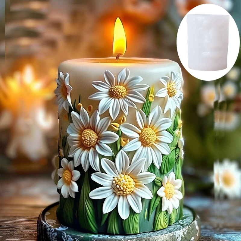 DIY Chrysanthemum flower relief cylindrical candle silicone mold flower bouquet relief resin mould blooming flower gypsum molds