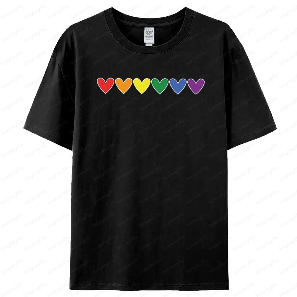 Pride Month Rainbow Heart T Shirt LGBT Homosexuals Support Unisex Short Sleeves Men Women Universal Casual Crewneck Tee Tops