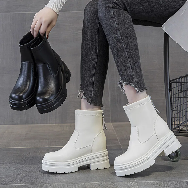 

Winter Women's Fashion Shoes New Style Thick Sole Inner Heightening 9CM Versatile Short Boots Women's Outdoor Trendy Cotton Boot