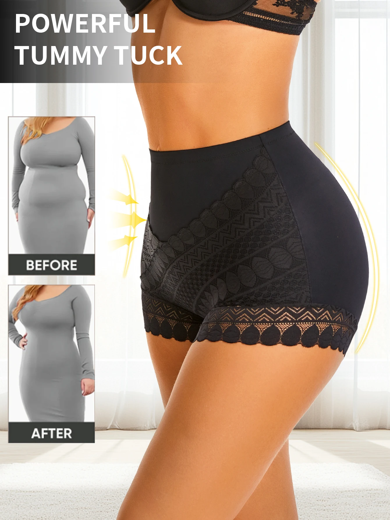 Dámské kraťasy s vysokým pasem a plochým bříškem, zeštíhlující kalhotky, stahovací prádlo, kalhotky s kontrolou bříška, ženské kalhotky s zvedáním boků - náhled 2