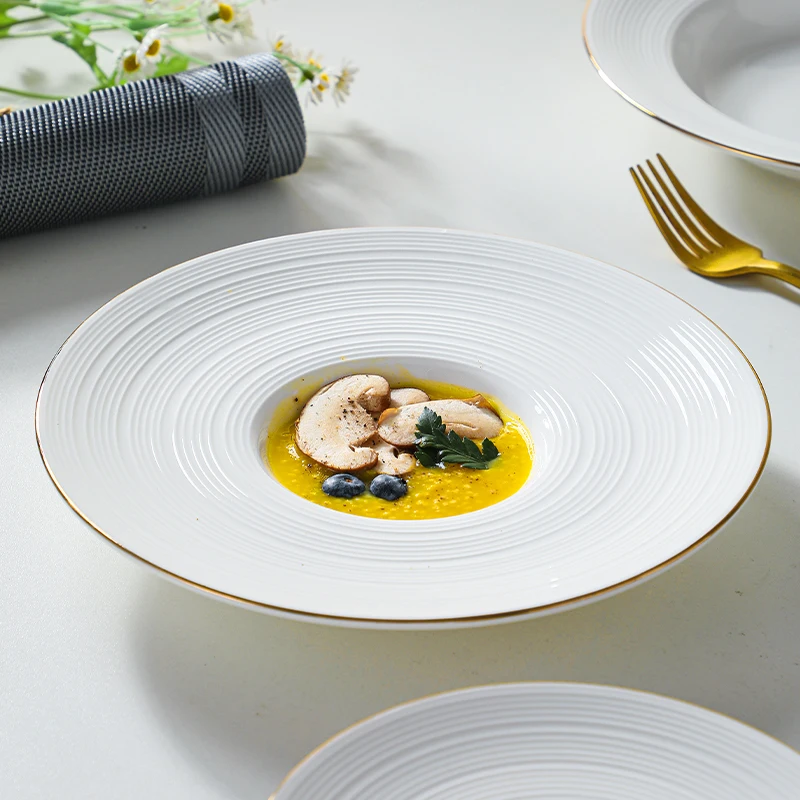 

Тарелка для салата Cerc с золотой оправой, НЛО, обеденная посуда в западном ресторане, простая круглая тарелка для взрослых, чистый цвет, холодная тарелка