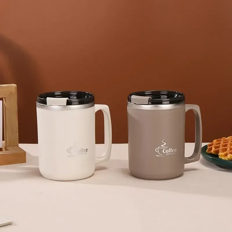 Stainless Steel Milk Coffee Cup with Handle, Double-layer Vacuum Travel Cup Suitable for Home Office Travel and Camping