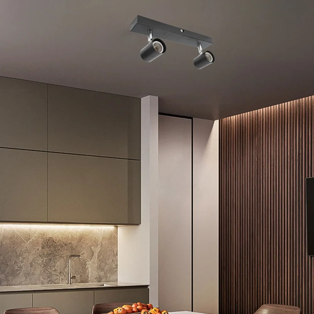 Energy Saving 2 Light LED Track Light Fixed Rail 110-220V Track Lighting Fixtures Black E27 Ceiling Track Light Office