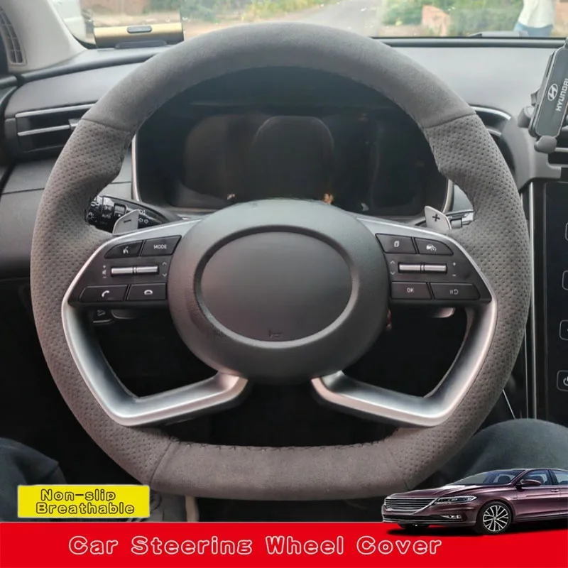 

Custom Hand Sewing Suede Leather Car Steering Wheel Cover For Hyundai Alcazar Creta Venue Elantra 5 Solaris Elantra Sport GT