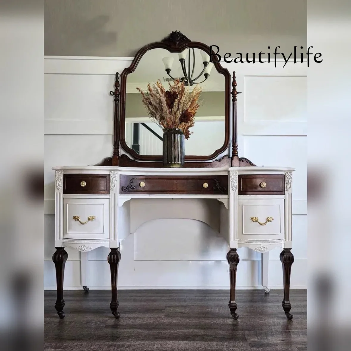 

ZL French solid wood dresser neoclassical multi-functional American makeup table with drawers high-end furniture can be customiz