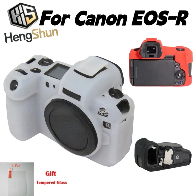 For Canon EOS‑R Soft Silicone Camera Case Shock‑Proof Anti‑Scratch Protective Cover With Free Tempered Glass Screen Protector