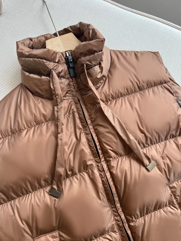 Imagem -06 - Inkeo-jaqueta Feminina de Gola Alta sem Mangas Cabolsa Puffer Longo e Casual Quente Cinza e Marrom Luxo 3o231 Outono e Inverno 2023