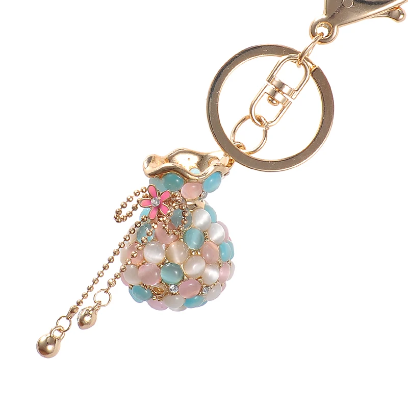 High Quality Drip Alloy Keychain Chaveiro drop oil Glaze bag opal settings rhinestone crystal beads KeyChain stainless Key Ring