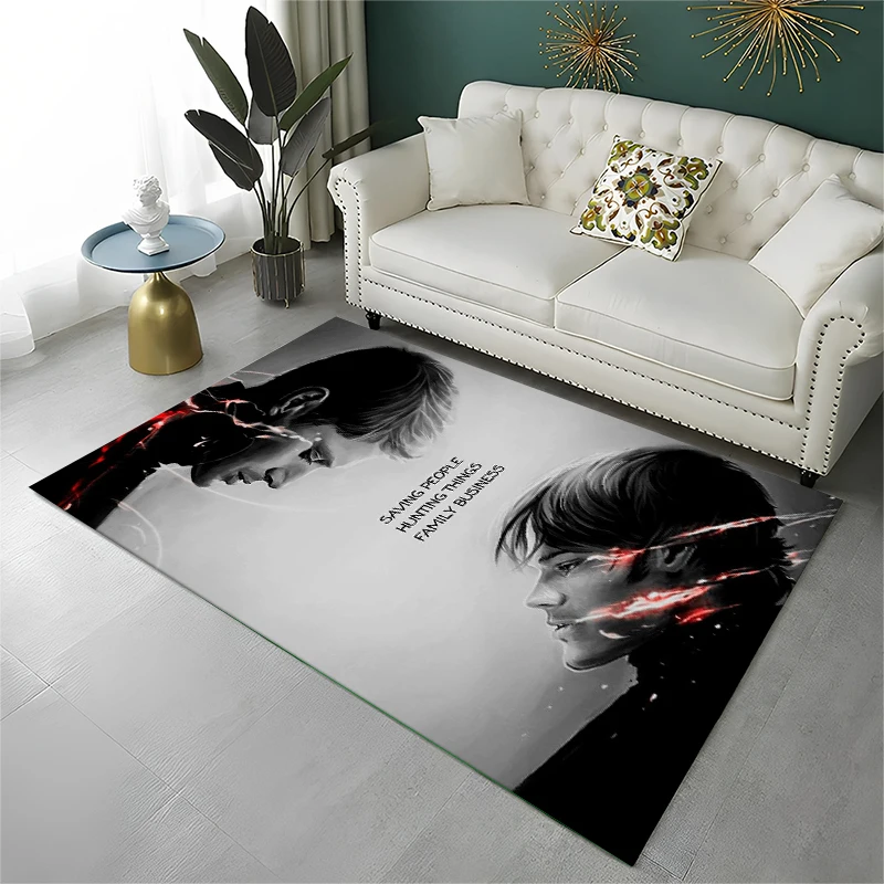 SPN Supernatural Dean Sam TV-Teppich für Spielzimmer, Schlafzimmer, Wohnzimmer, Sofa, Heimdekoration, Kinderteppich, rutschfeste Bodenmatte, Geschenk