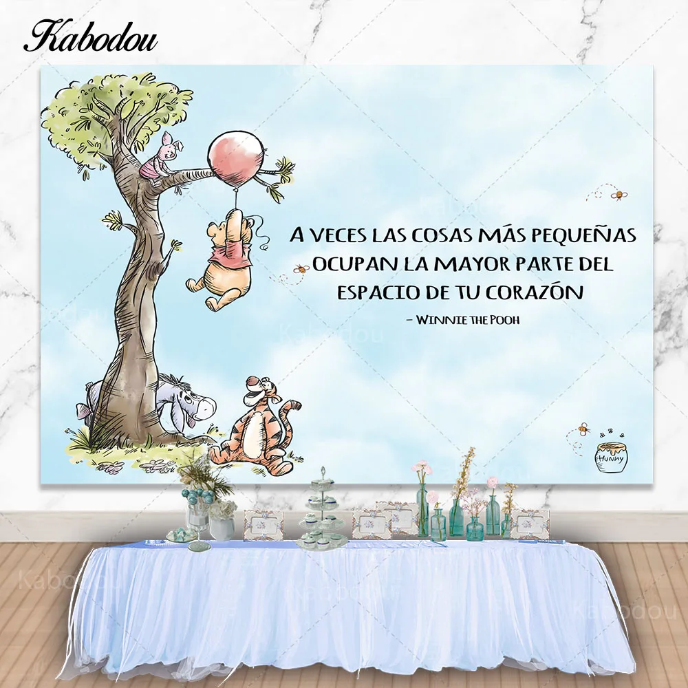 Winnie The Pooh Photo Backdrop  Kids Birthday Baby Shower Disney Cartoon Bear Photography Background Decor Props