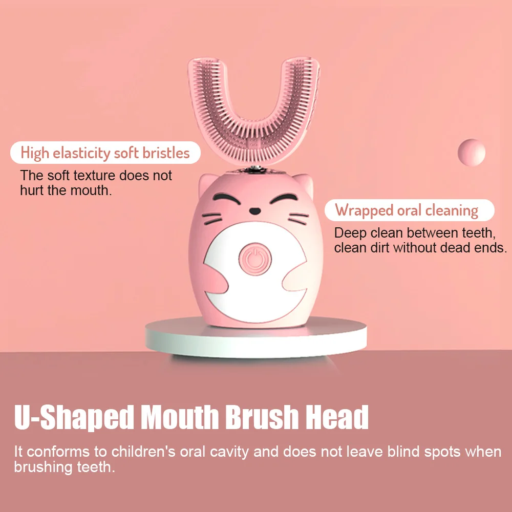 Electric Toothbrush for Kids U-shaped Smart 360 Degrees Silicon Automatic Ultrasonic Teeth Tooth Brush Cute Cartoon for Children