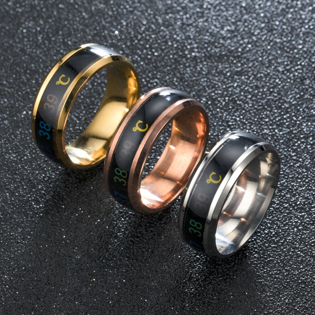 Fashion Smart Stainless Steel Multifunctional Ring For Couples Mood Change Color From Waterproof Body Temperature Measuring Ring