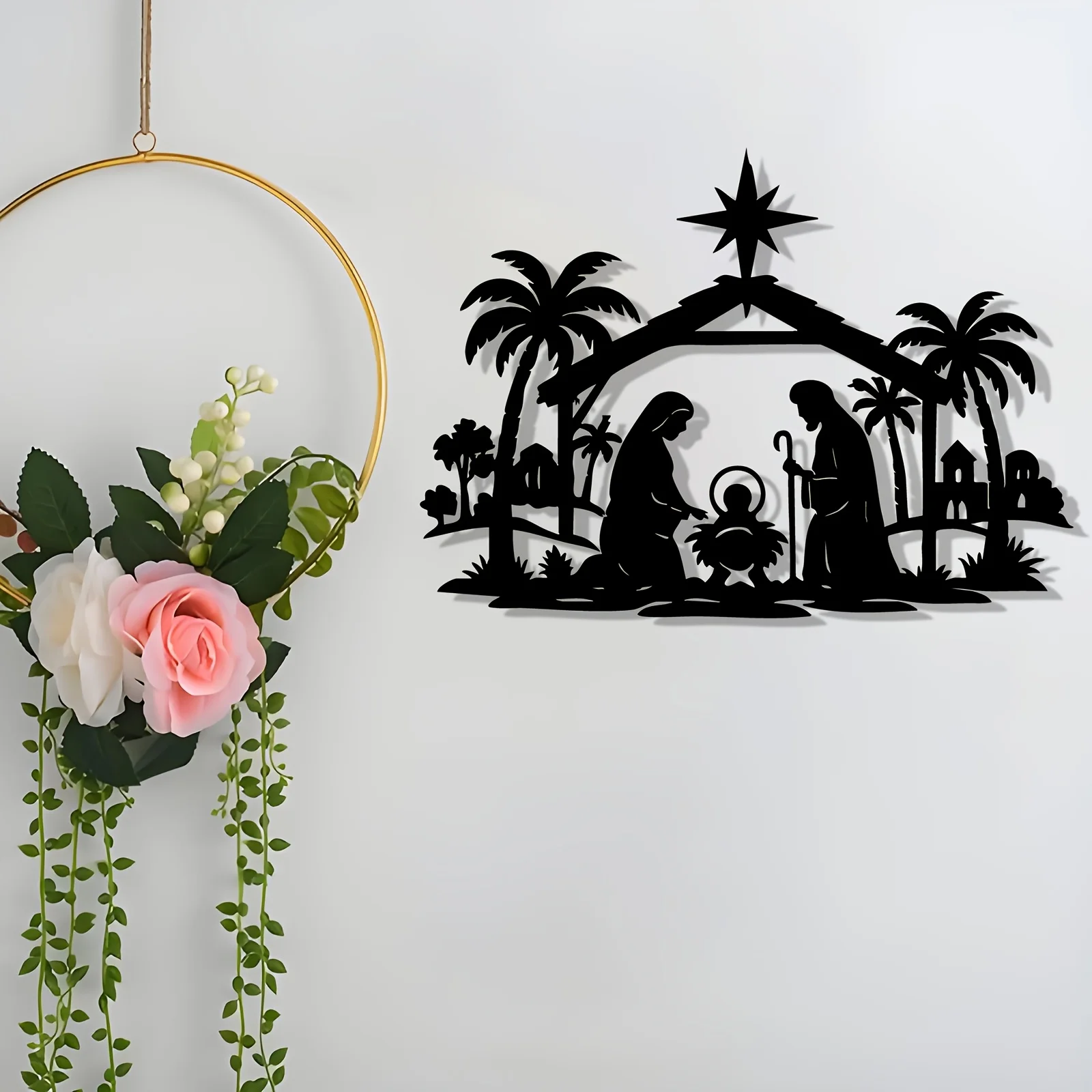 Nativity Metal Wall Art Iron Religious Sculpture Church Home Fence Hanging Mural Christmas Easter Christian Decor Gift
