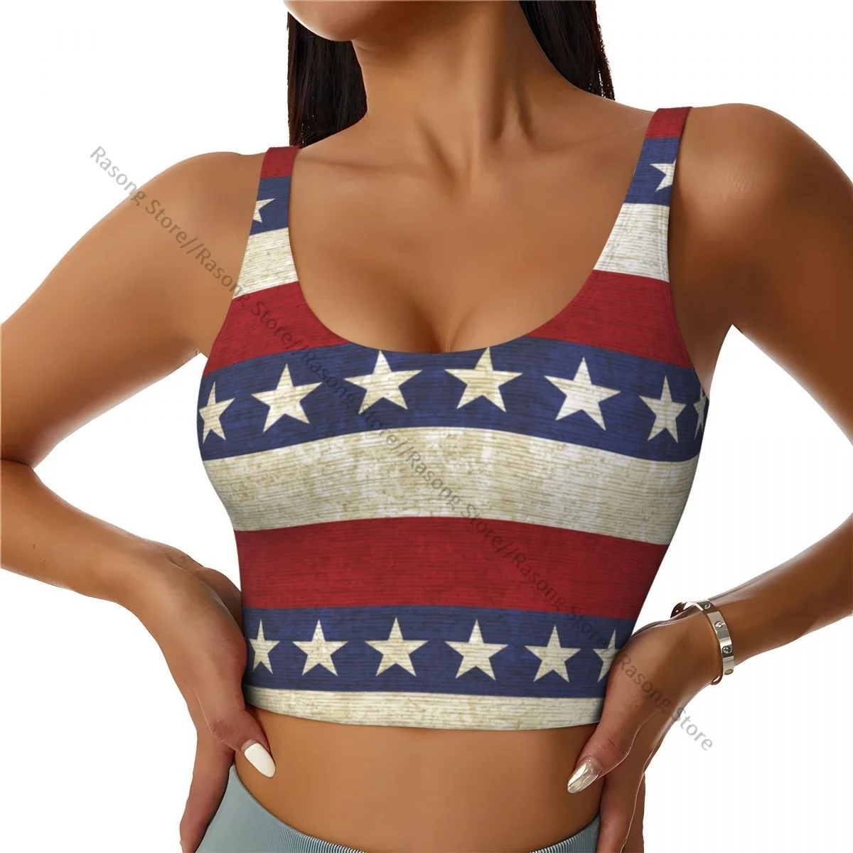 Sports Bra Women Running Yoga Clothes Vest Vintage Background With Stripes And Stars Gathering Fitness Vest