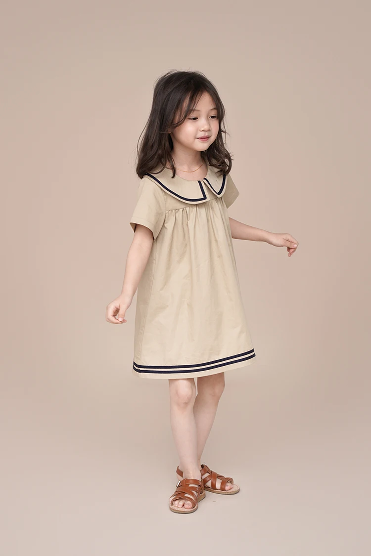 Humor Bear Summer Girl\'s Dress Solid Color Navy Collar Short-sleeved Fashion Casual Princess Dress Children Kids Clothing