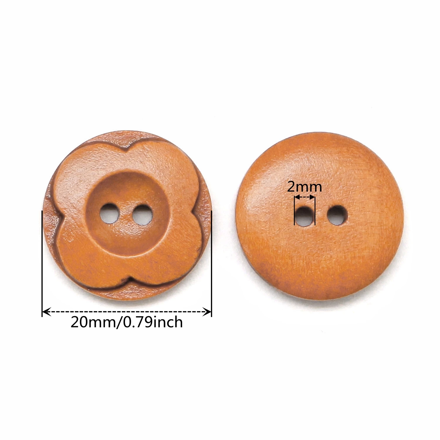 20 PCS 20mm Round Carved Vintage Flower Shape 2 Hole Wood Buttons For Handmade Scrapbooking DIY Crafts Sewing Clothing Buttons