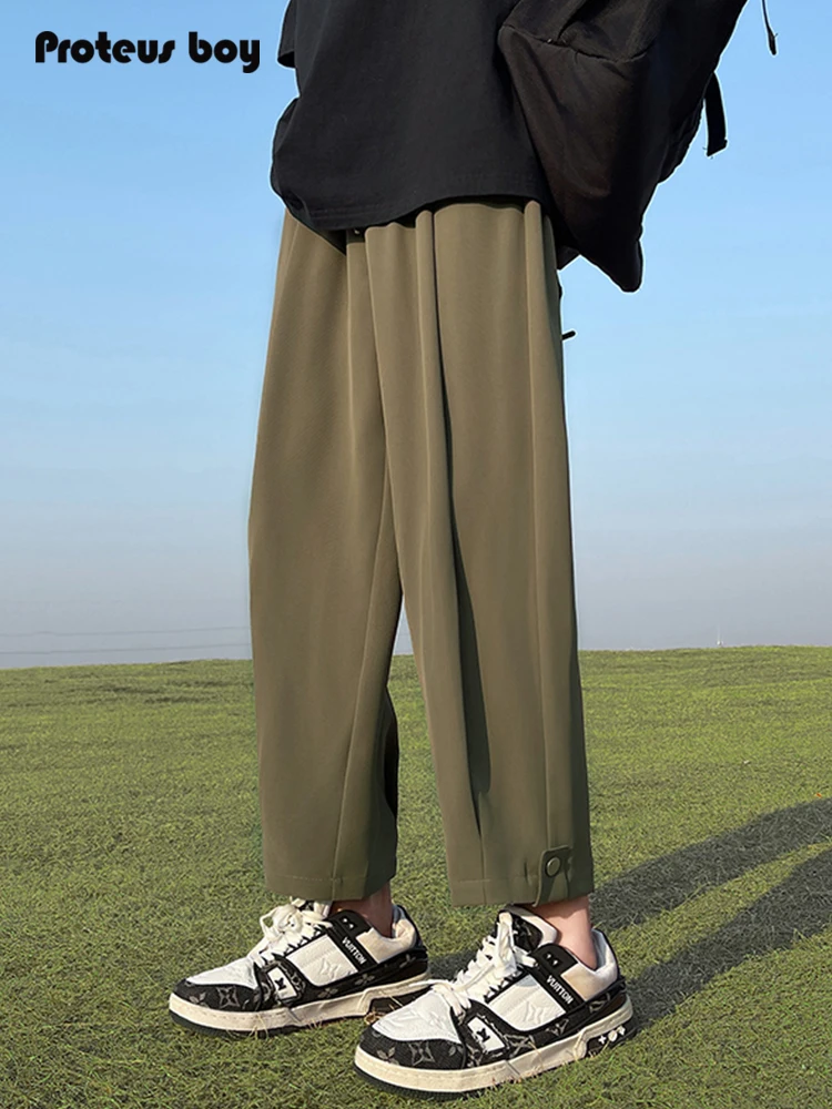 

ProteusBoy Men's Straight Leg Casual Pants American Retro Sle Summer Autumn Nine-Tenths Length Trendy Leisure Trousers