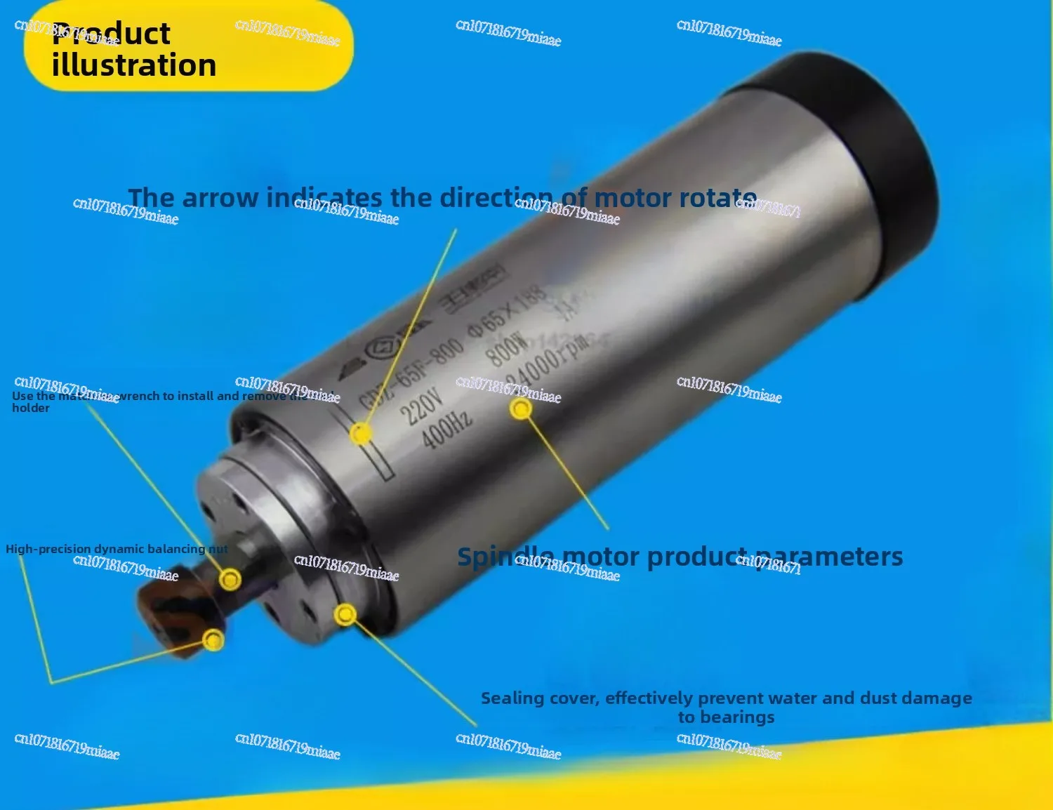 800W Round Air-cooled Spindle Motor GDZ-65F-800 view 2