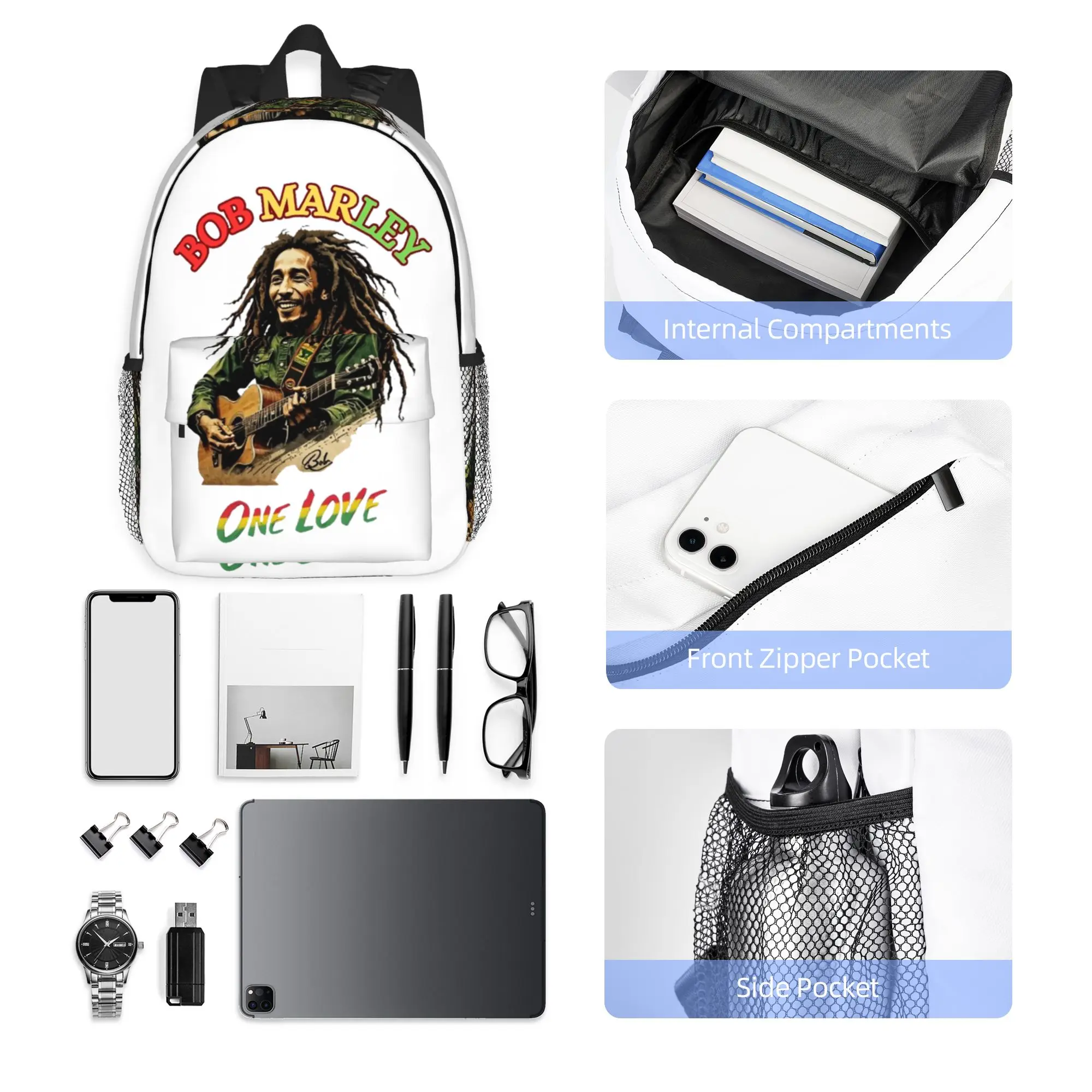 Bob Marley Reggae Backpack Hot Sale Daypack Large Capacity Boys Girls BookBag Shoulder Bags for Men Women School Bag