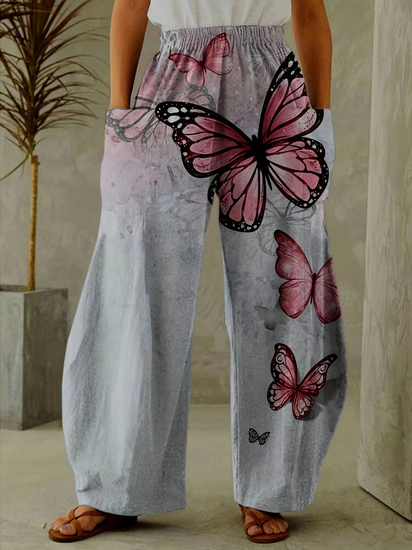 

Ladies' Casual Pants Butterfly Pattern Printed Wide Leg Pants Spring Summer Loose Pants Elegant Women's Daily Streetwear