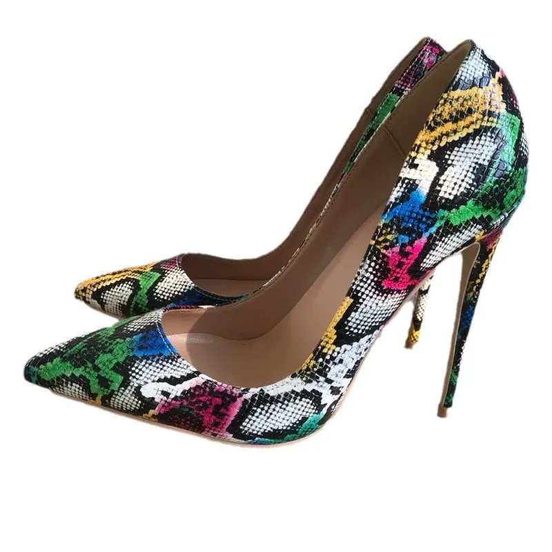 Zapatos de Tacón Alto de Piel de Pitón Coloridos, Tacones de 8/10/12 cm, Punta Puntiaguda, Diseño Multicolor de Piel de Serpiente, Zapatos de Fiesta para Mujer