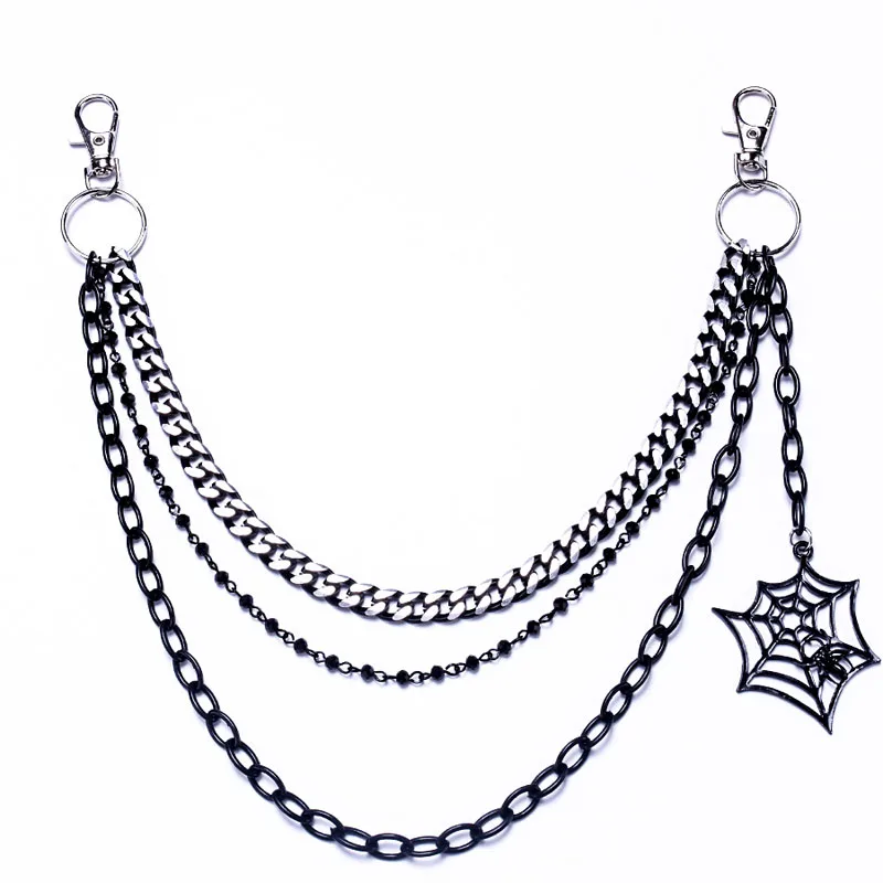 Halloween Gifts keychain Fashion Punk Black Metal Pants Chain Hip Hop Spider Web Pendant Jeans Chain for Men Women Accessories