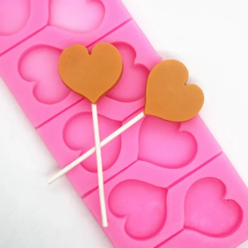 8-Hole Heart Shape Silicone Lollipops Chocolate Mold Candy Cake Baking Mould Pastry Bakeware Cake Decorating Tools Soap Forms