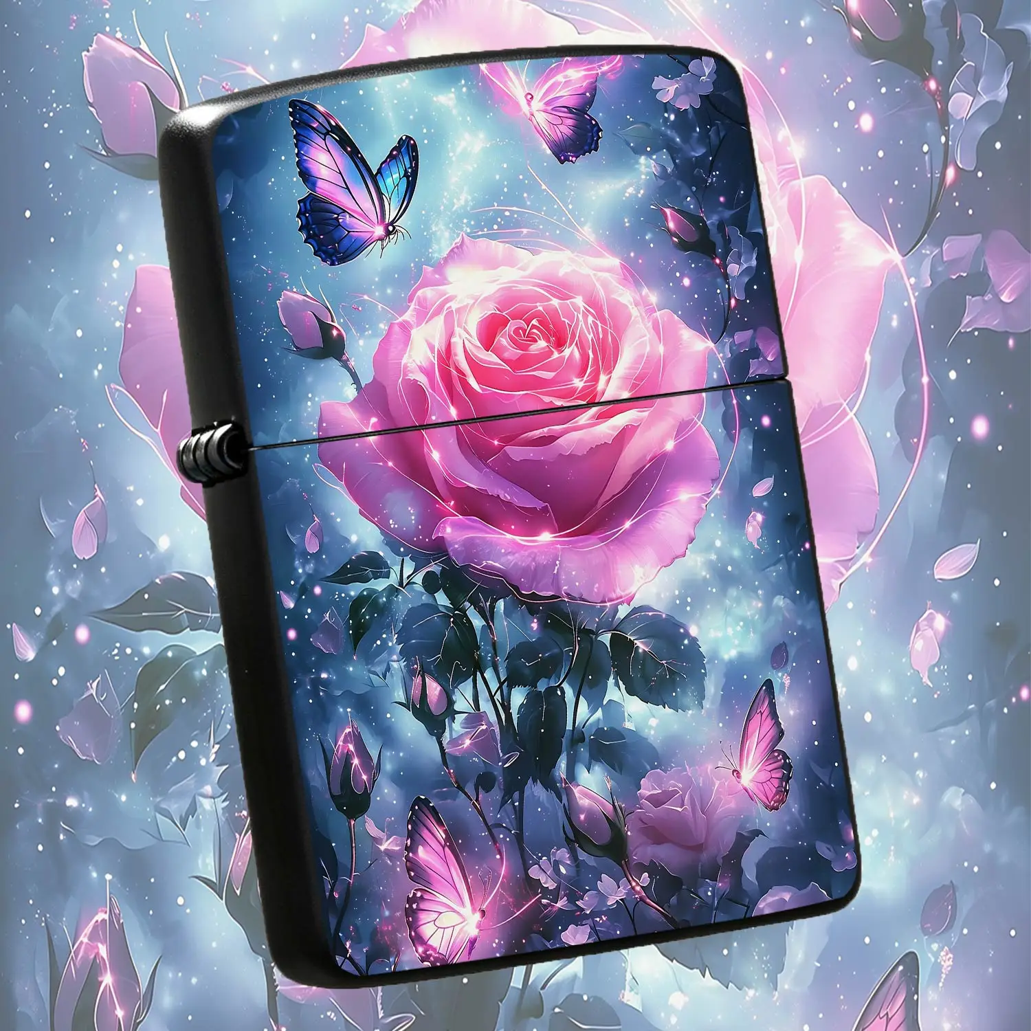 Luminous Glowing Pink Rosepattern Decorative Lighter, Dreamy Starry Sky Artornament, Ideal For Birthday Holiday Surprise Gifting, Portable Versatile Accessory Suitable For All Daily Scenarios, Exquisite Romantic Floral A Humorous And Intere