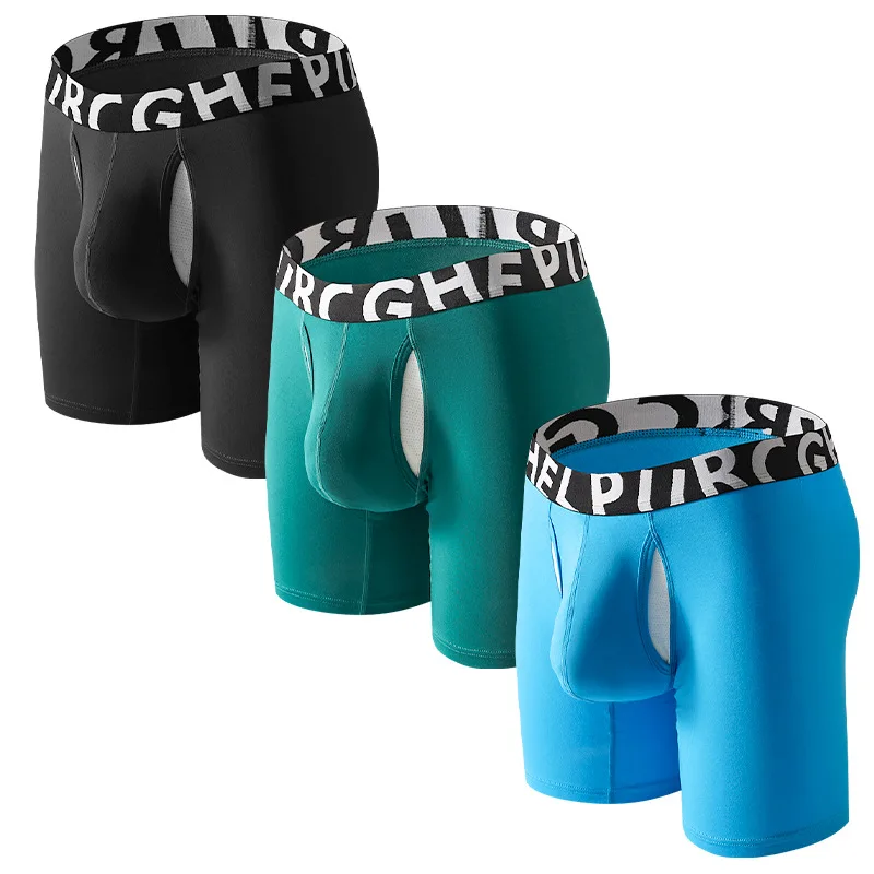 

Men's Long Boxers Sports Breathable Underwear Inner Wear Double-Layer Panties Separate Pouch U Convex Underpants Trunks