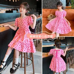 2024 new summer Kids baby Girls A-LINE party princess heart Dresses Tulle clothes teenager Child Polka dots 8 to 10 11 12 years