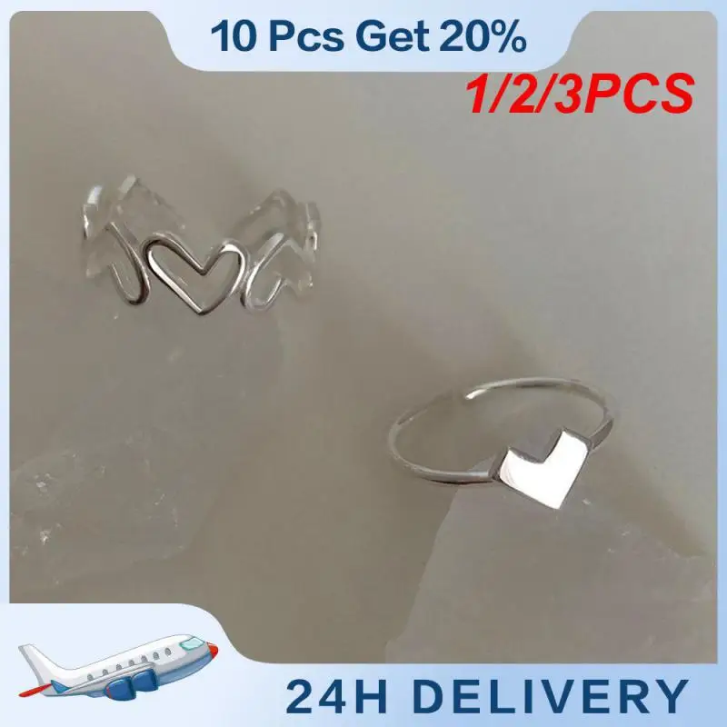 1/2/3PCS Womens Ring Exquisite Craftsmanship Minimalist Heart Ring Ring Luxury Ring Durable Electroplating Silver Ring