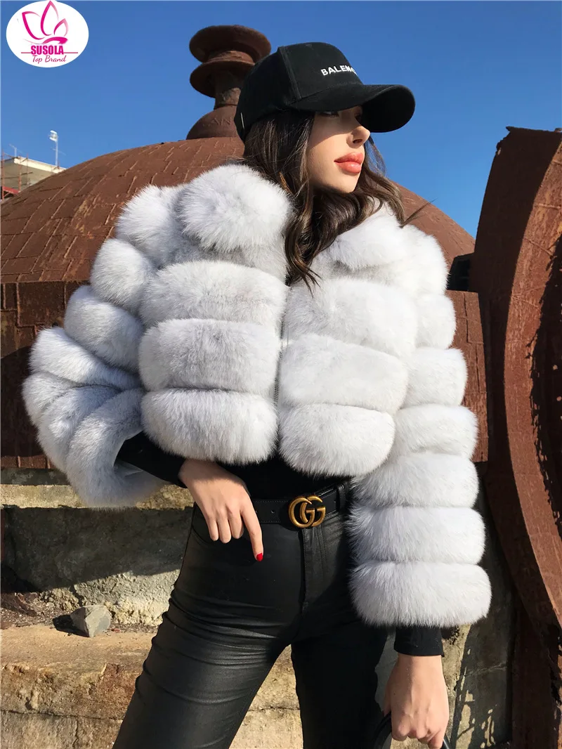 SUSOLA Casual White Black Fluffy Fall Winter Faux Fur Coat Women Jacket Long Sleeve Cropped Puffer Fur Jacket For Women Outwear