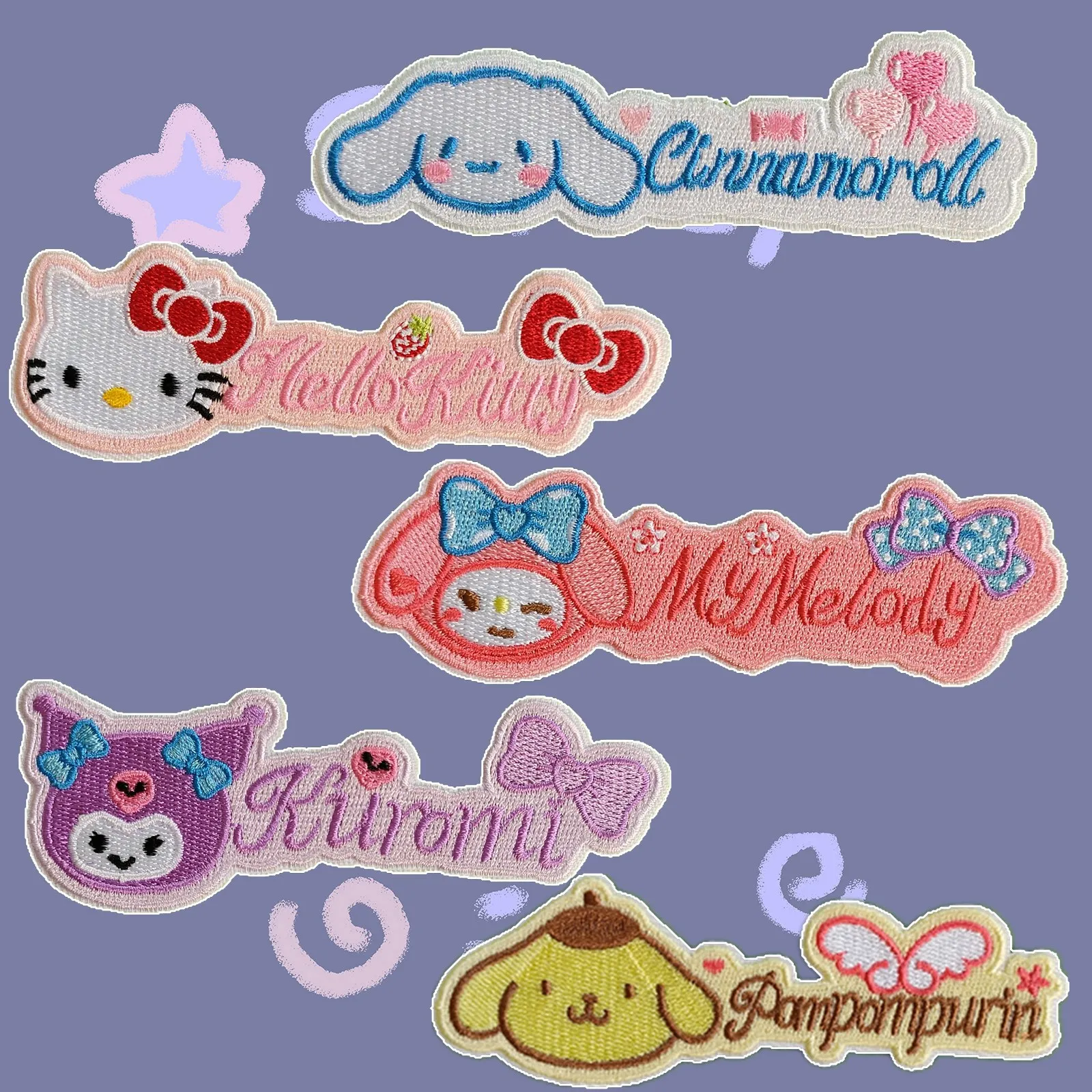 New Kuromi Melody Letter Self Adhesive Embroidery Cloth Patch Cartoon Glue Ironing Patch Fashion Clothes Back Gift