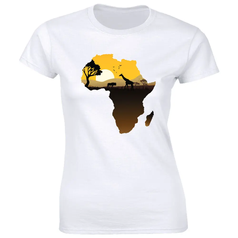 Africa Map With Wildlife And Nature White Crew Neck T-Shirt Unisex T-shirts Cotton Luxury Brand Vintage Oversized