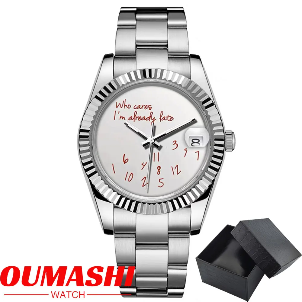 OUMASHI LUXUS Herrenuhr NH35A Uhr mit blauem Himmelstext-Zifferblatt Herrenuhren 39mm/36mm Uhr NH35 Automatikwerk Saphirglas-Uhr 8