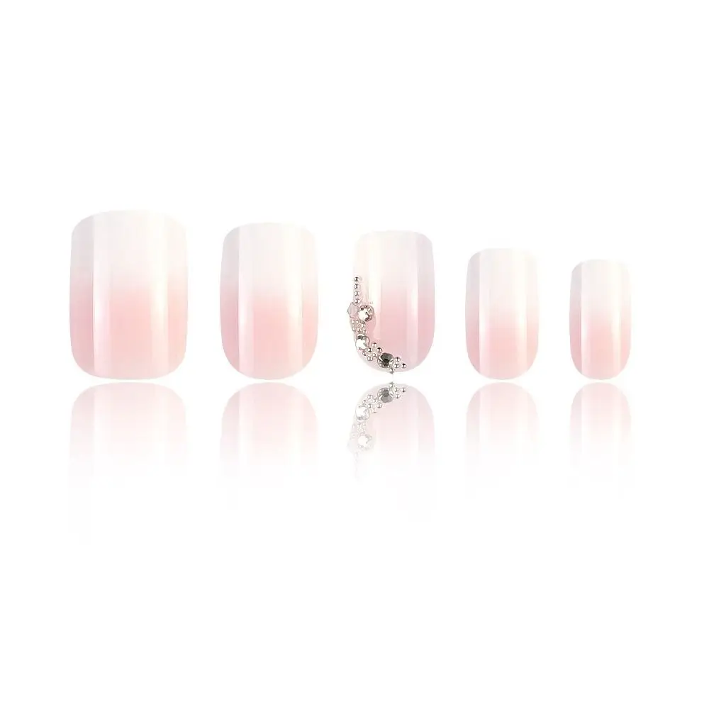 New Long Square False Nails French Full Cover Fake Nials Light Pink Gradient Detachable Nail Tips DIY