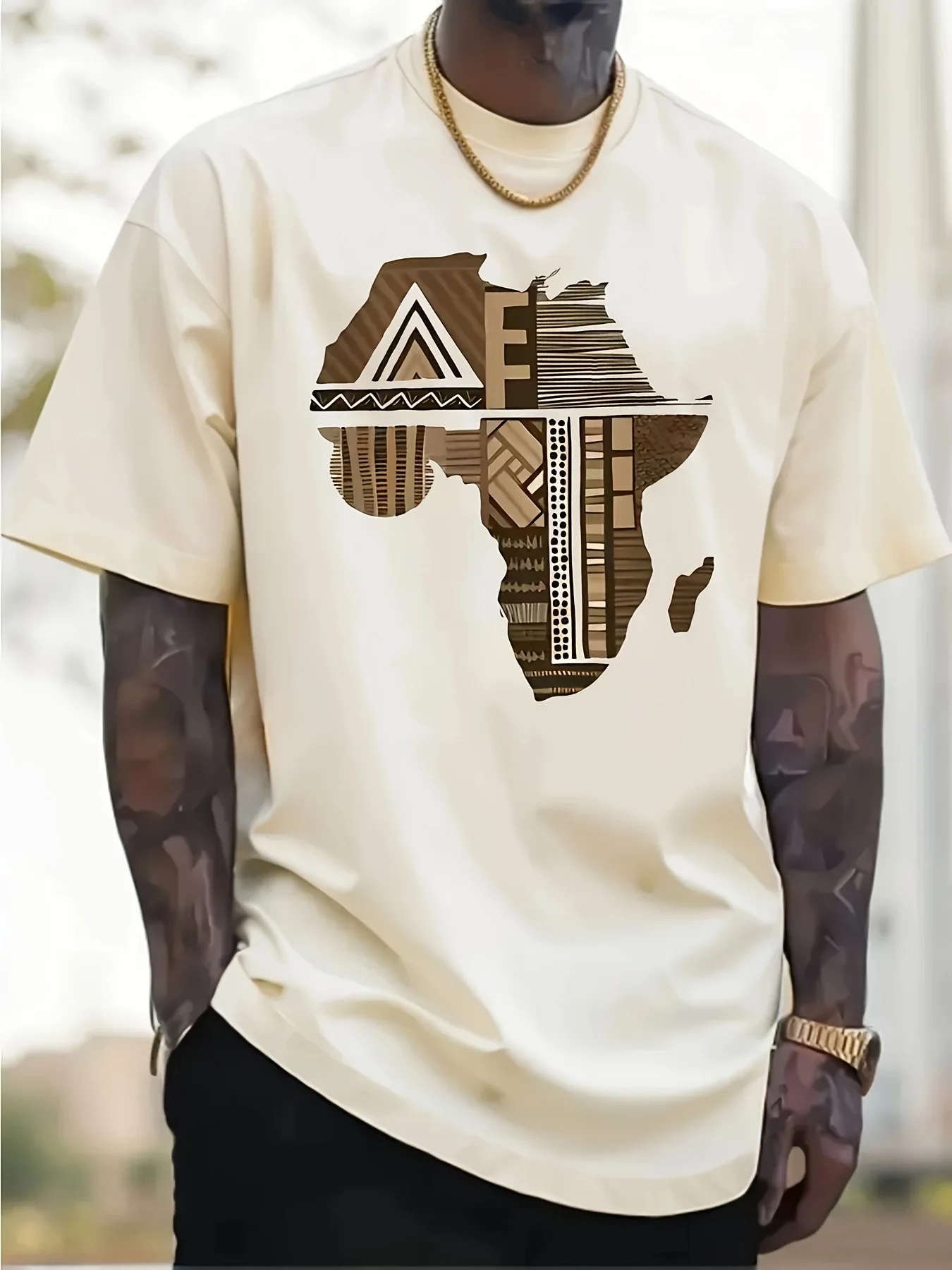 

African Map Graphic T-Shirt 100% Cotton O-Neck Short Sleeve Summer Casual Mens T-shirt Streetwear