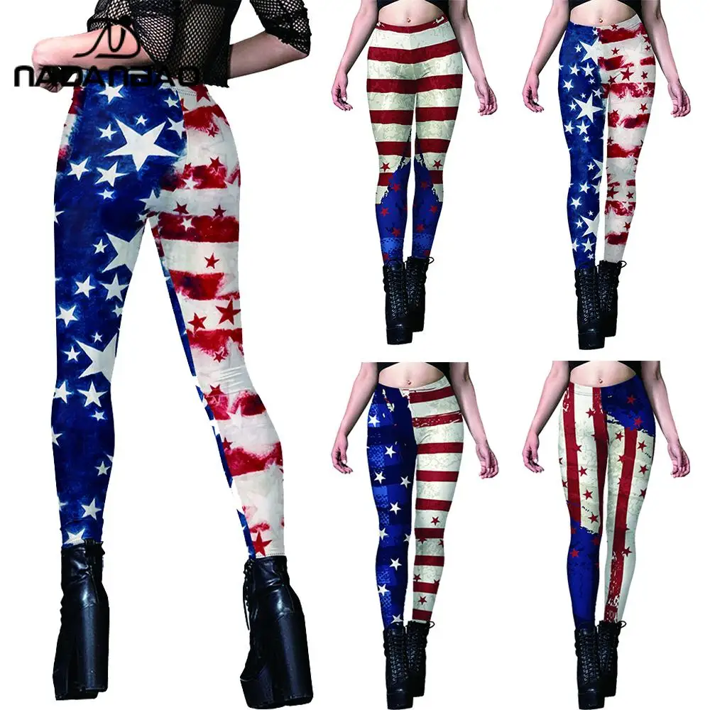 Nadanbao Independence Day Leggings for Womens Stretch hight Waist Striped Digital Print Fitness Workout Tights Trousers